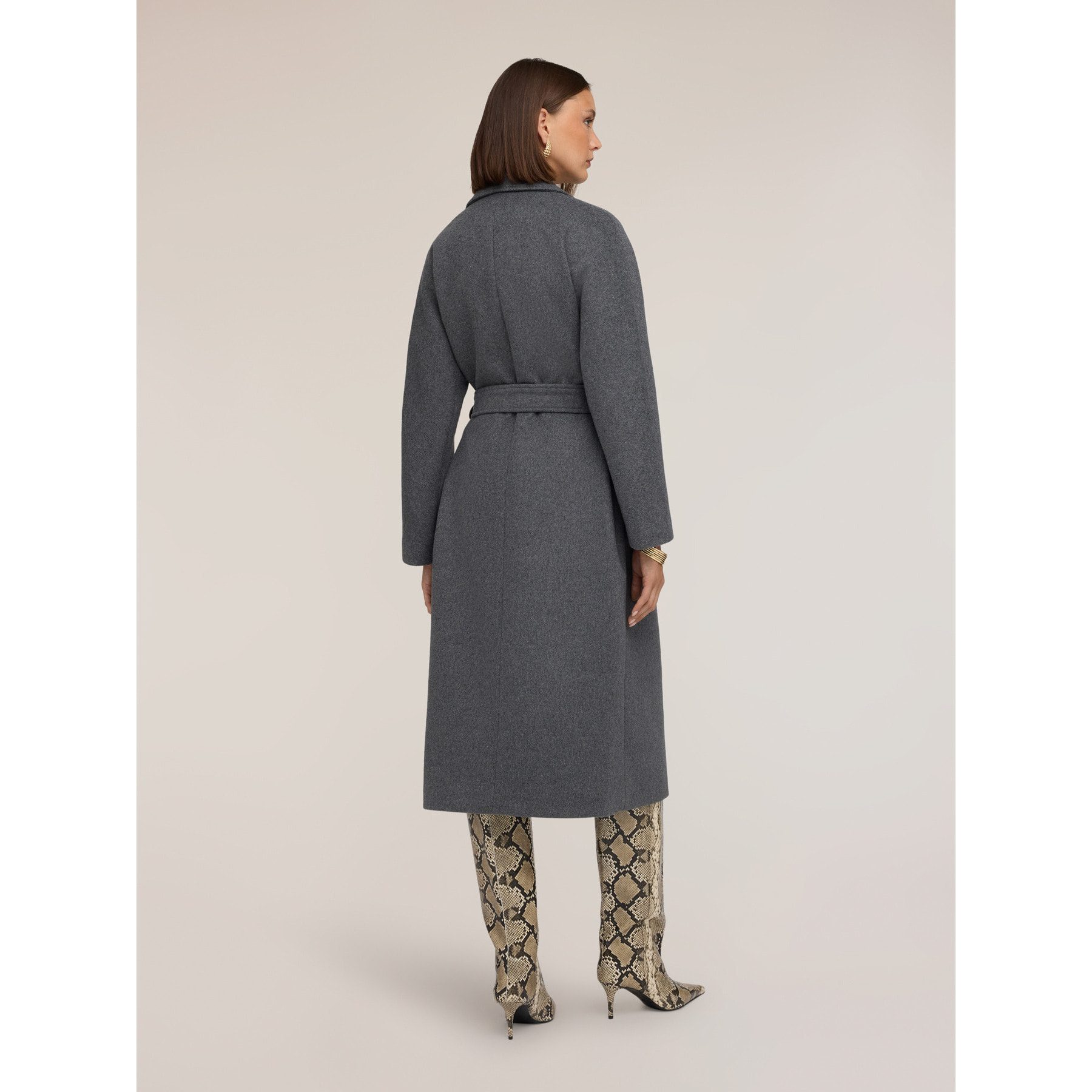 Motivi - Cappotto cinturato in drap misto lana - Grigio