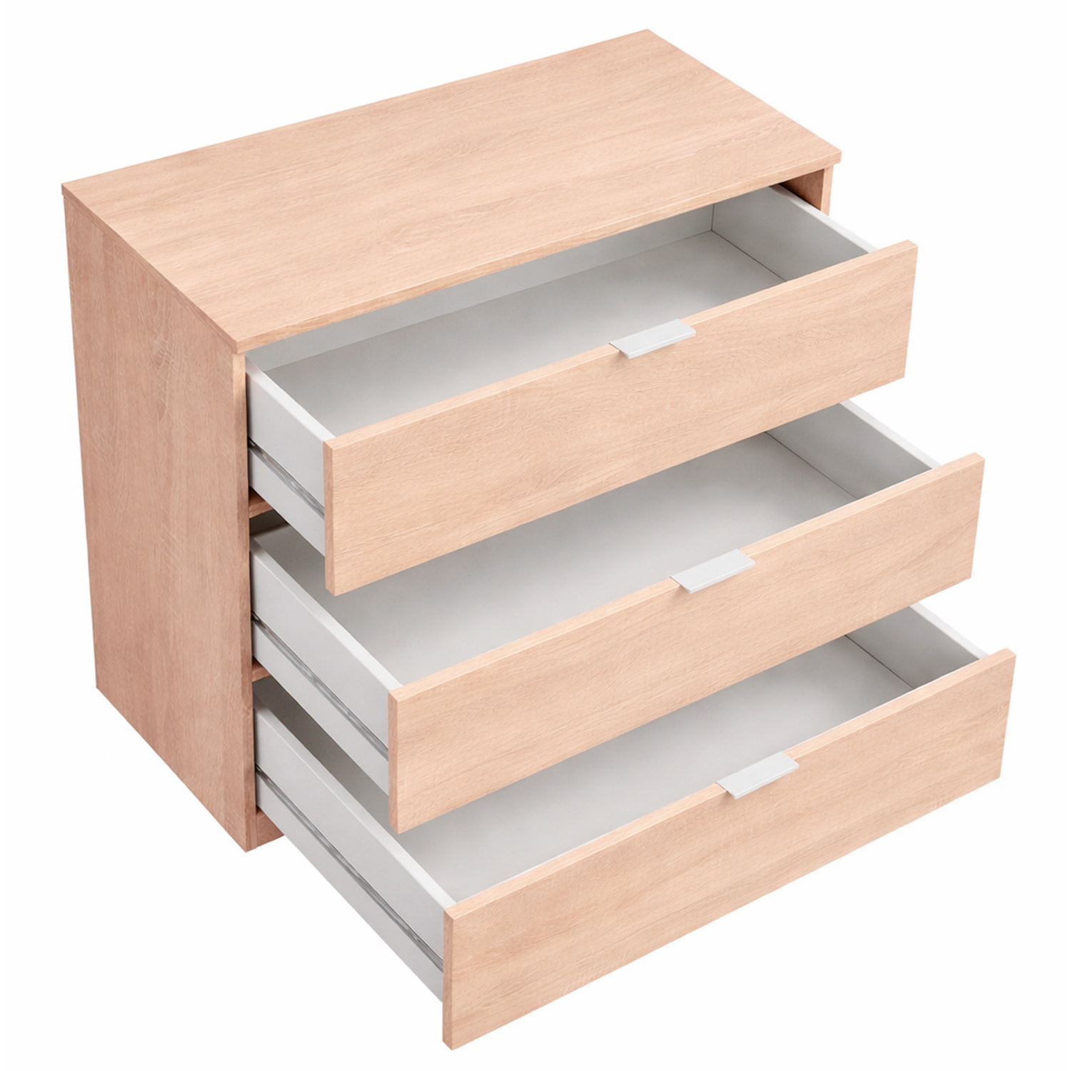 Cassettiera 3 Cassetti Comodino Senza Piedi Comò Mobile Camera da Letto Salvaspazio Design Minimal Moderno 77 x 38 x 80 Cm Rovere Canadese