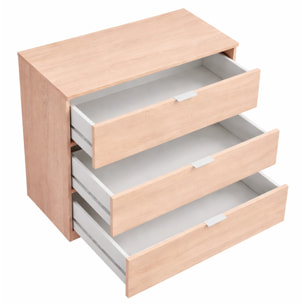Cassettiera 3 Cassetti Comodino Senza Piedi Comò Mobile Camera da Letto Salvaspazio Design Minimal Moderno 77 x 38 x 80 Cm Rovere Canadese