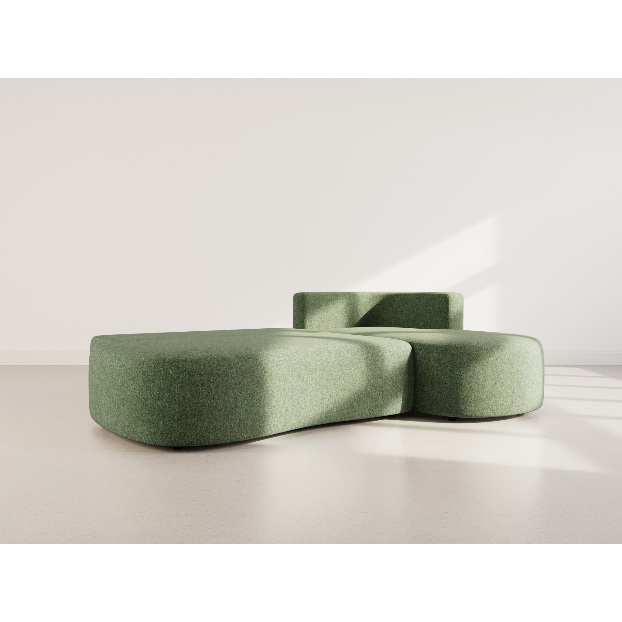 Mahina - canapé d'angle droit 4 places convertible avec coffre en tissu texturé - Vert