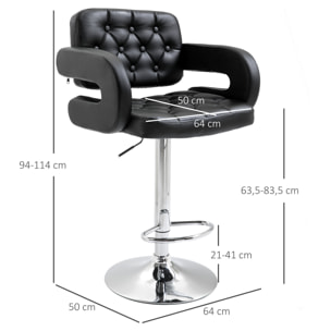 Tabouret de bar design Chesterfield - chaise de bar pivotante réglable grand confort - métal chromé noir