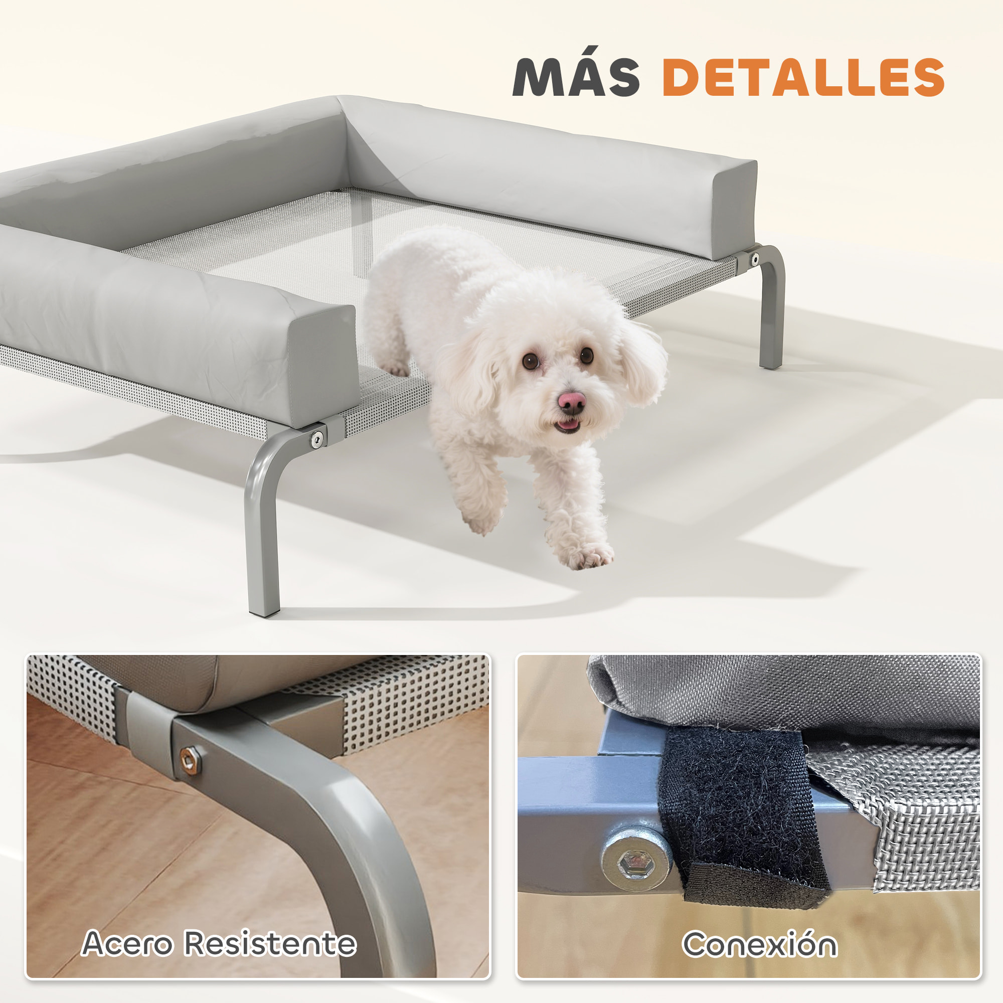 Cama Elevada para Perros Refrescante con Refuerzos Extraíbles Cama Elevada para Perros Pequeños Portátil con Malla Transpirable Marco de Acero para Interior Exterior 90x65x30 cm Gris Claro