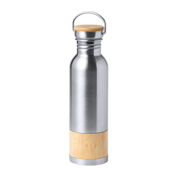 Bidón acero inox retro 800 ml. Base y tapón en bambú