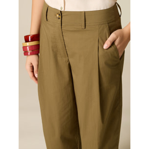 Oltre - Pantaloni cropped in popeline - Verde militare