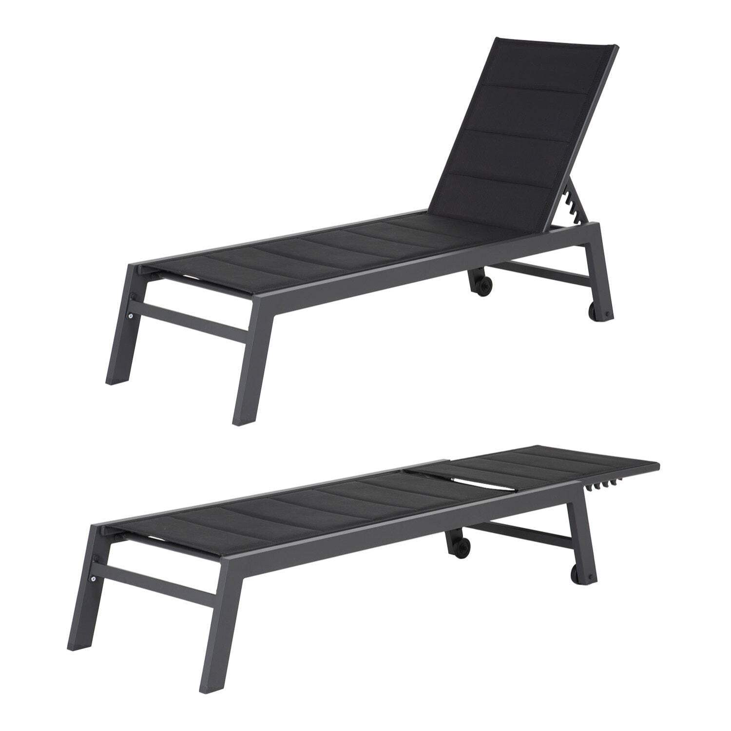 Set bain de soleil et table d'appoint BARBADOS en textilène noir - aluminium gris anthracite