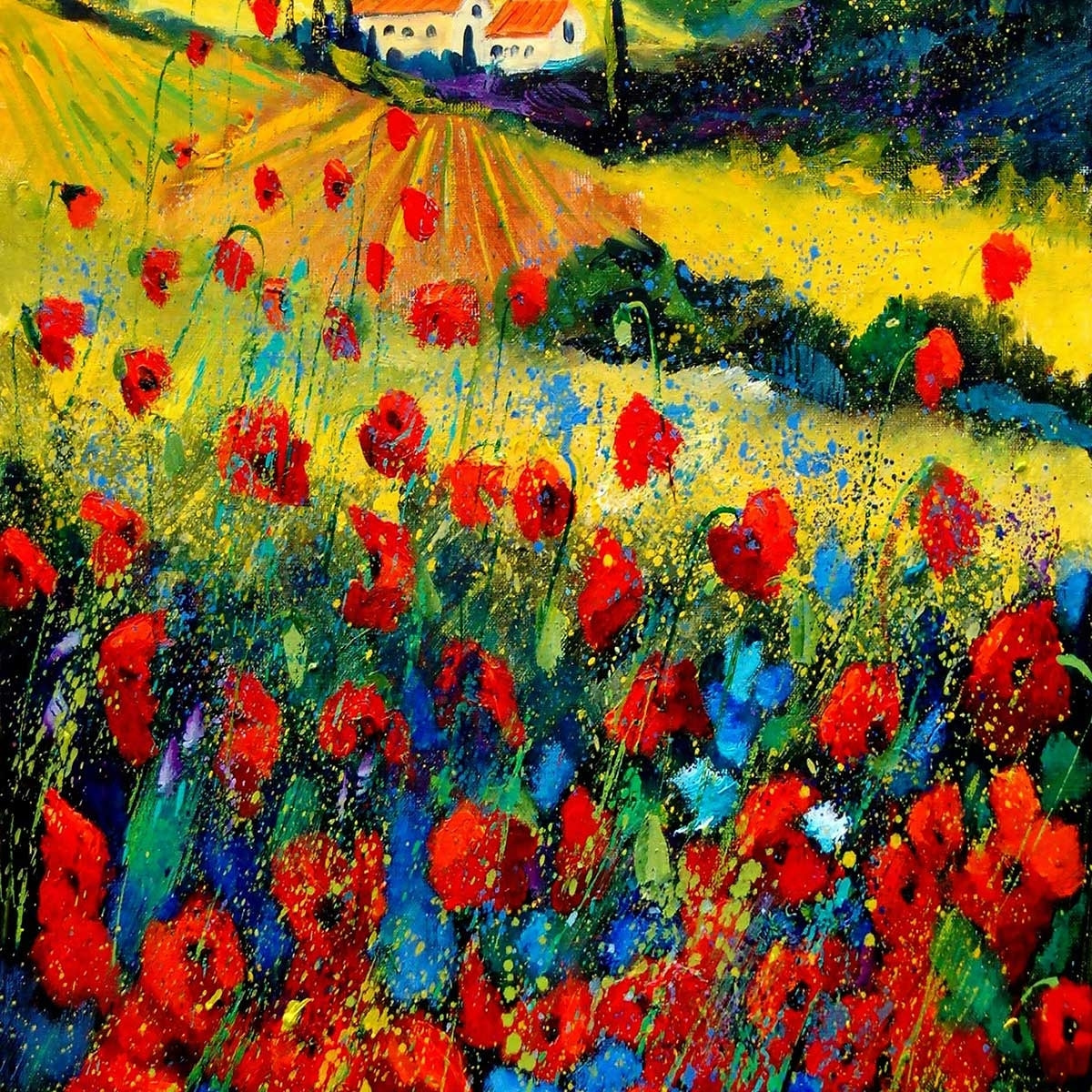 Tableau fleurs champ de coquelicot en provence Toile imprimée