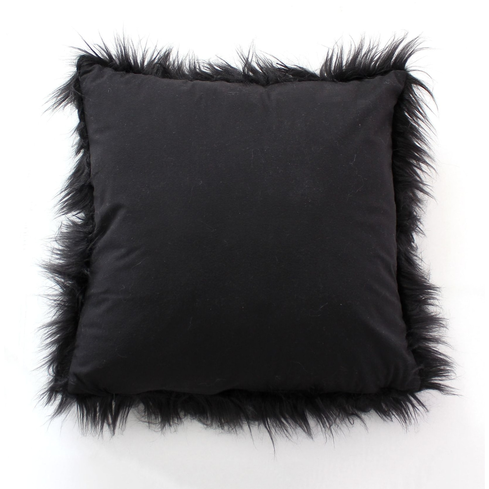 Coussin déhoussable uni imitation fourrure - Noir