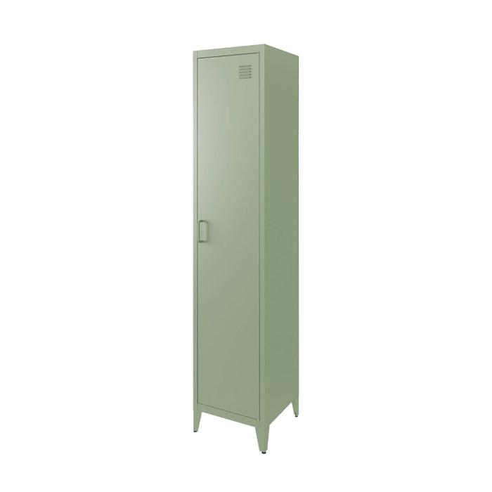Armoire chambre en acier vert clair. 4 espaces de rangement. casier