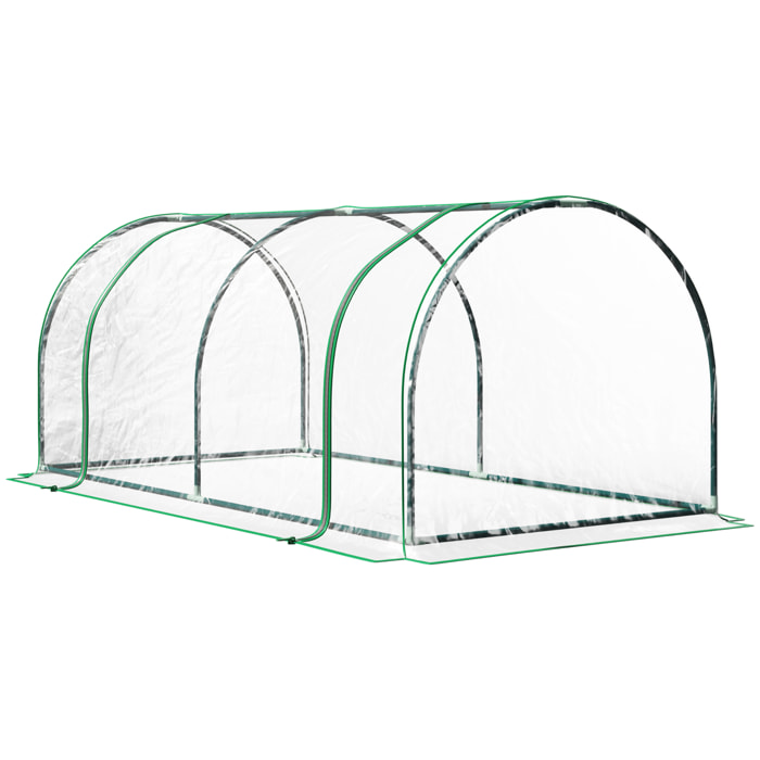 Serre de jardin tunnel serre à tomates dim. 2L x 1l x 0,8H m 2 portes zippées bâche PVC transparent acier époxy vert