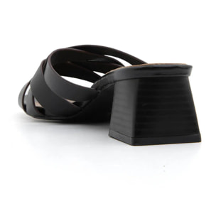 Sabot cross-band con tacco quadrato - NERO