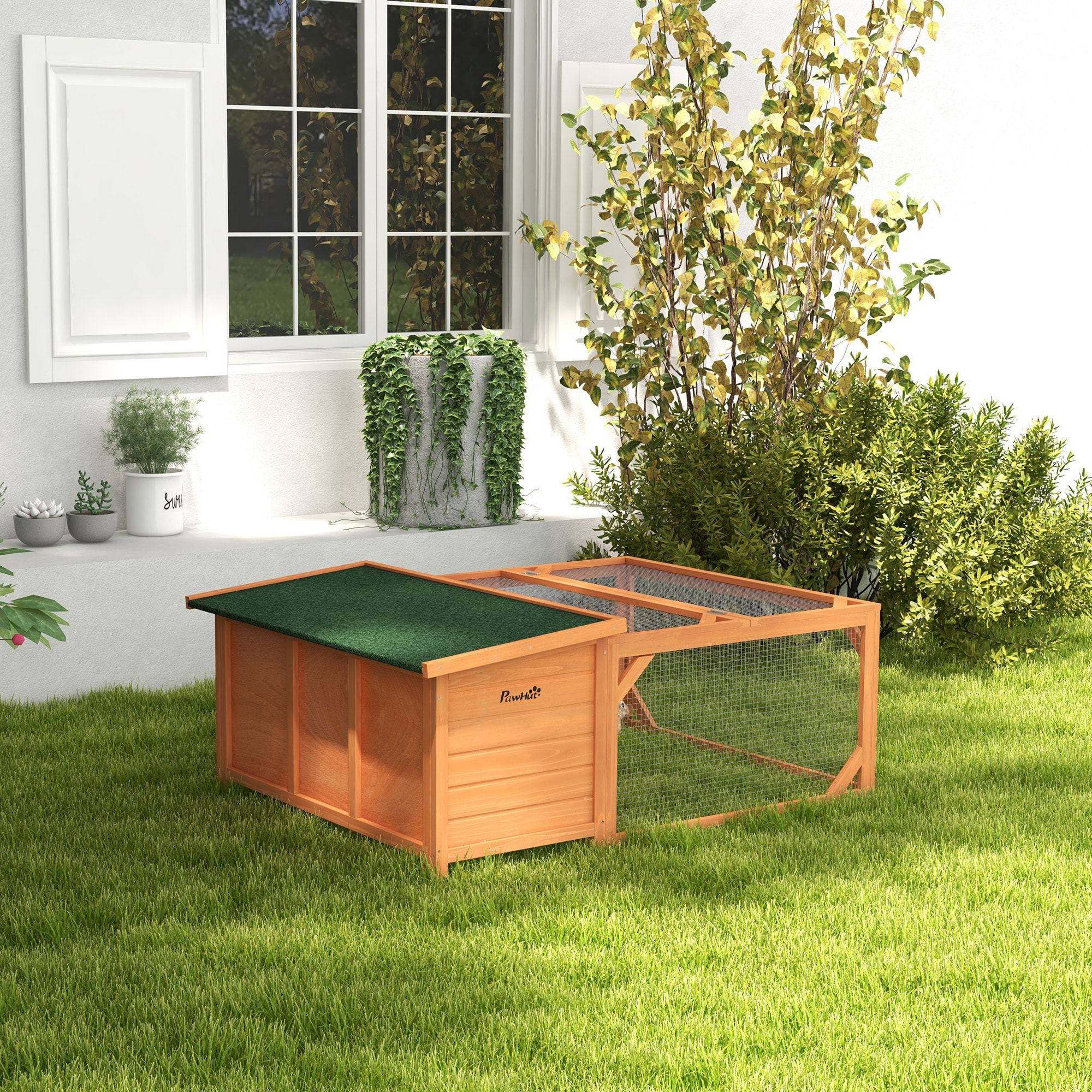 Clapier extérieur double espace niche couverte et enclos bois