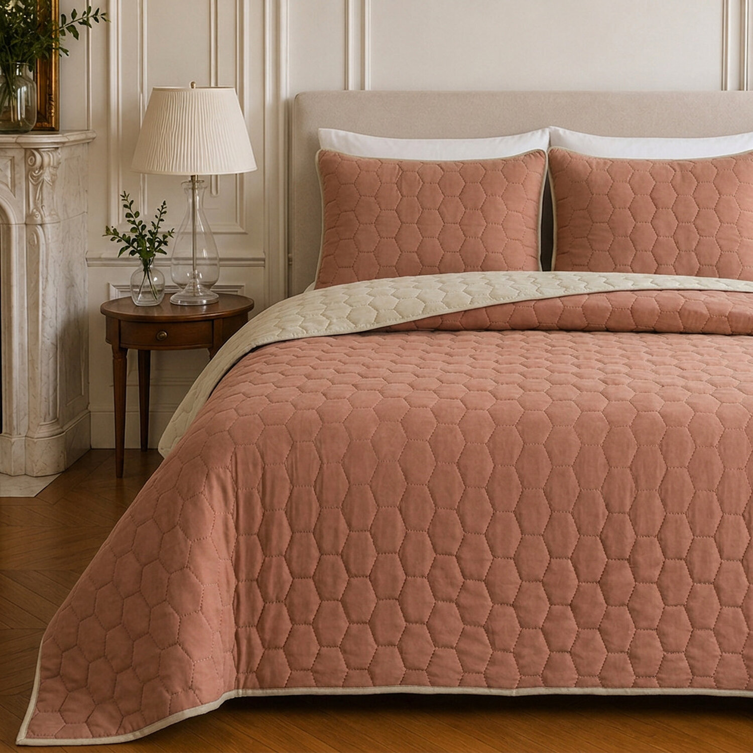Couvre-lit matelassé réversible 100% polyester bicolore rose - NAZIM