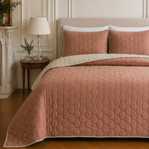 Couvre-lit matelassé réversible 100% polyester bicolore rose - NAZIM