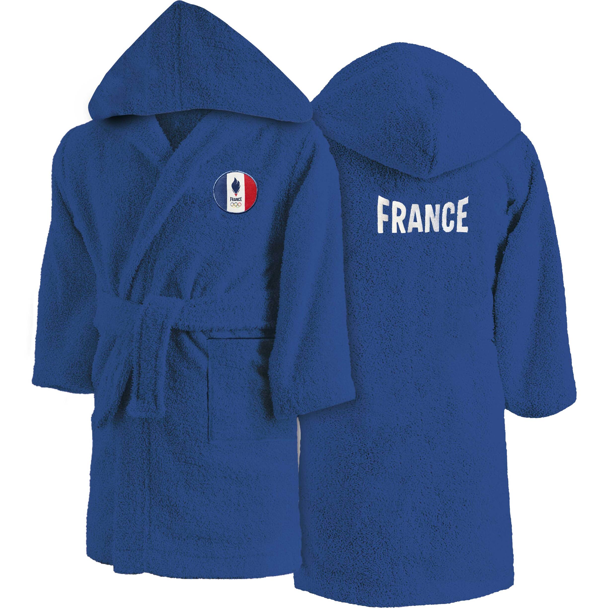 Peignoir enfant 100% coton, PARIS 2024 EQUIPE DE FRANCE OLYMPIQUE PATRIOTE