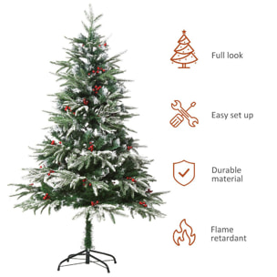 Sapin de Noël artificiel enneigé Ø 75 x 150H cm 451 branches épines imitation Nordmann grand réalisme 56 houx