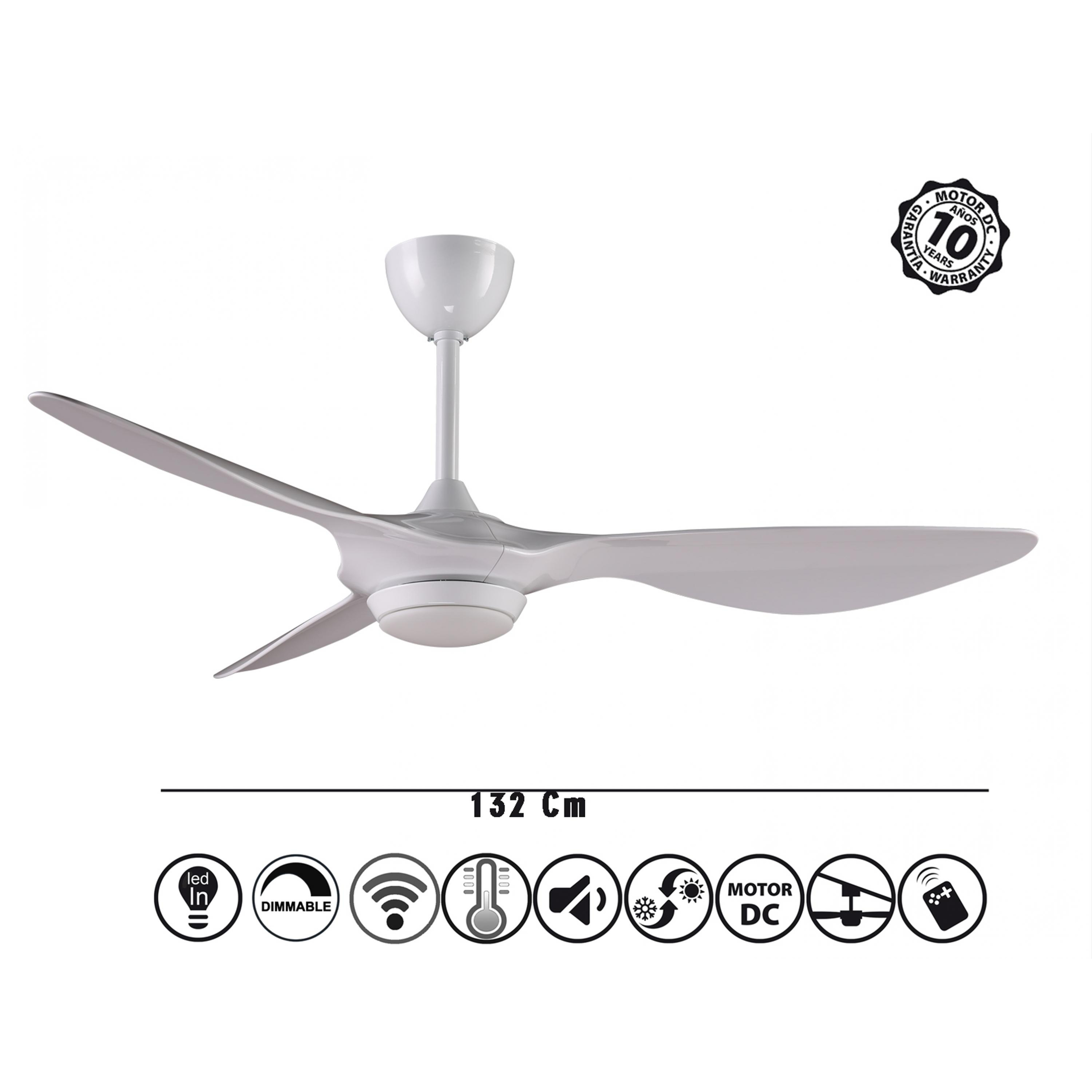 Ventilador de Techo ø132 cm con LED y Wifi Reversible Hypersilence HELIX WHITE KLASSFAN