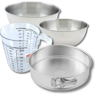 Set pâtisserie avec moule à manqué 28 cm, 2 bols à mixer, verre mesureur et spatule Zenker