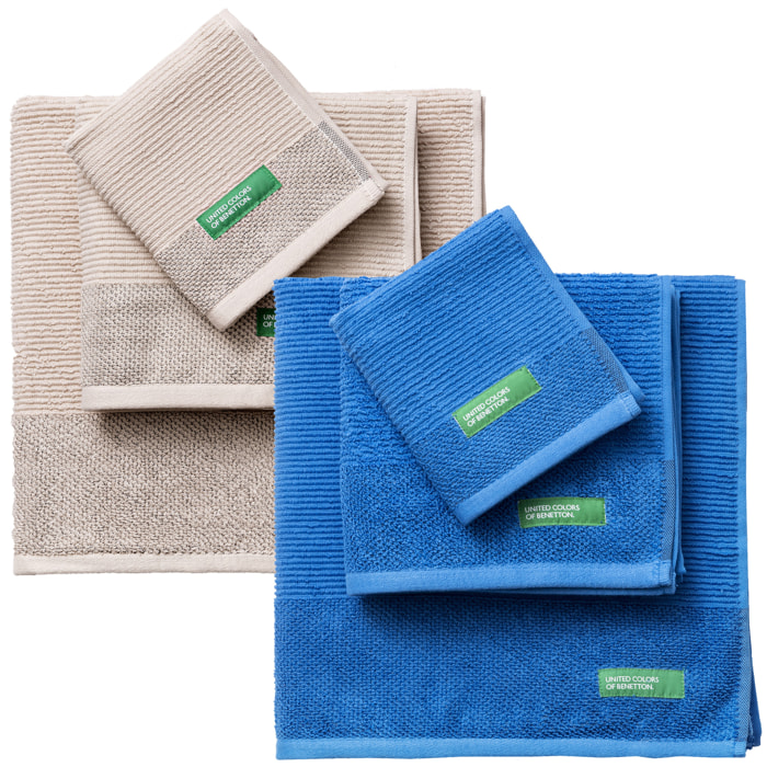 PACK DE 2 SET DE 3 TOALLAS DE BAÑO EN COLOR AZUL Y BEIGE - BENETTON