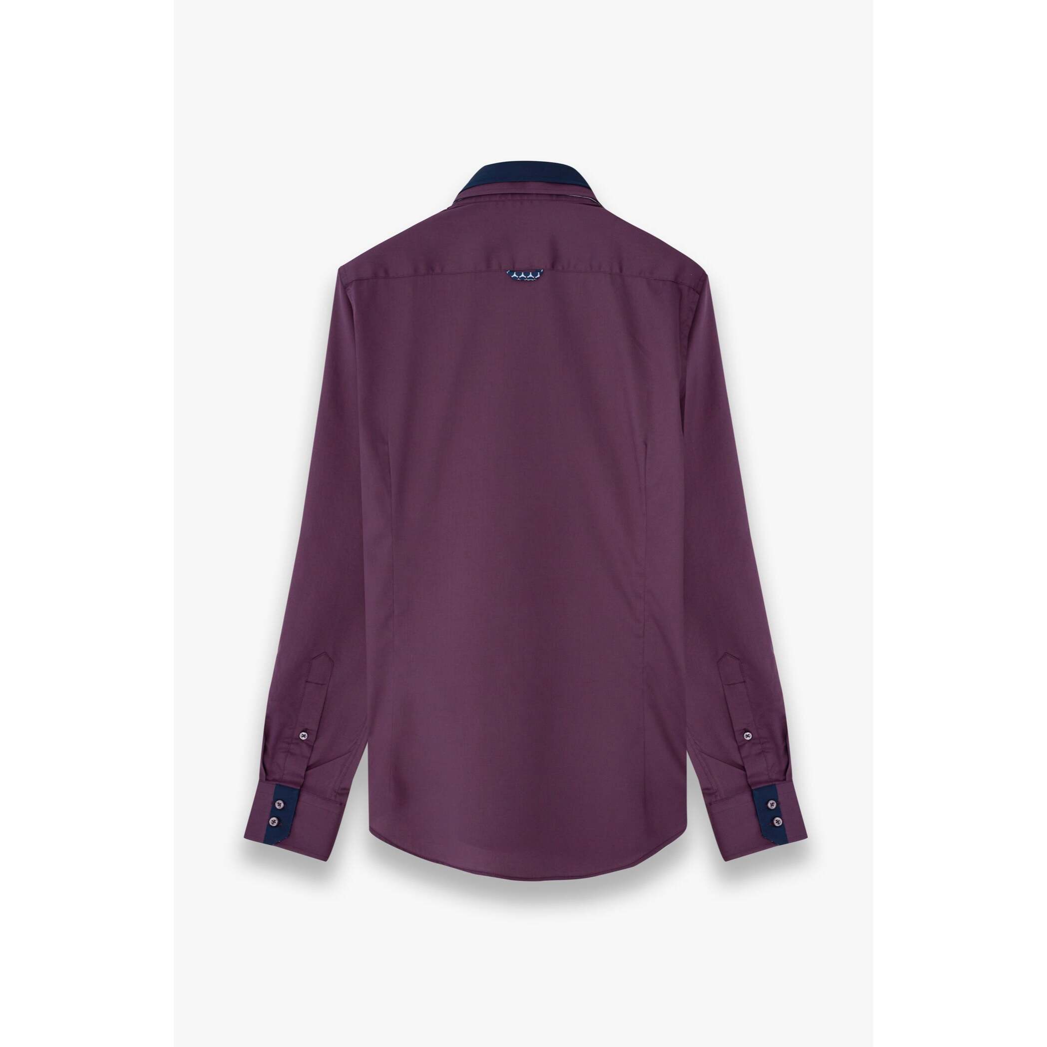 Camicia Uomo 2 Bottoni Button Down Triplo Collo Slim Satin Unito Viola Melanzana