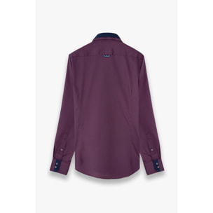 Camicia Uomo 2 Bottoni Button Down Triplo Collo Slim Satin Unito Viola Melanzana
