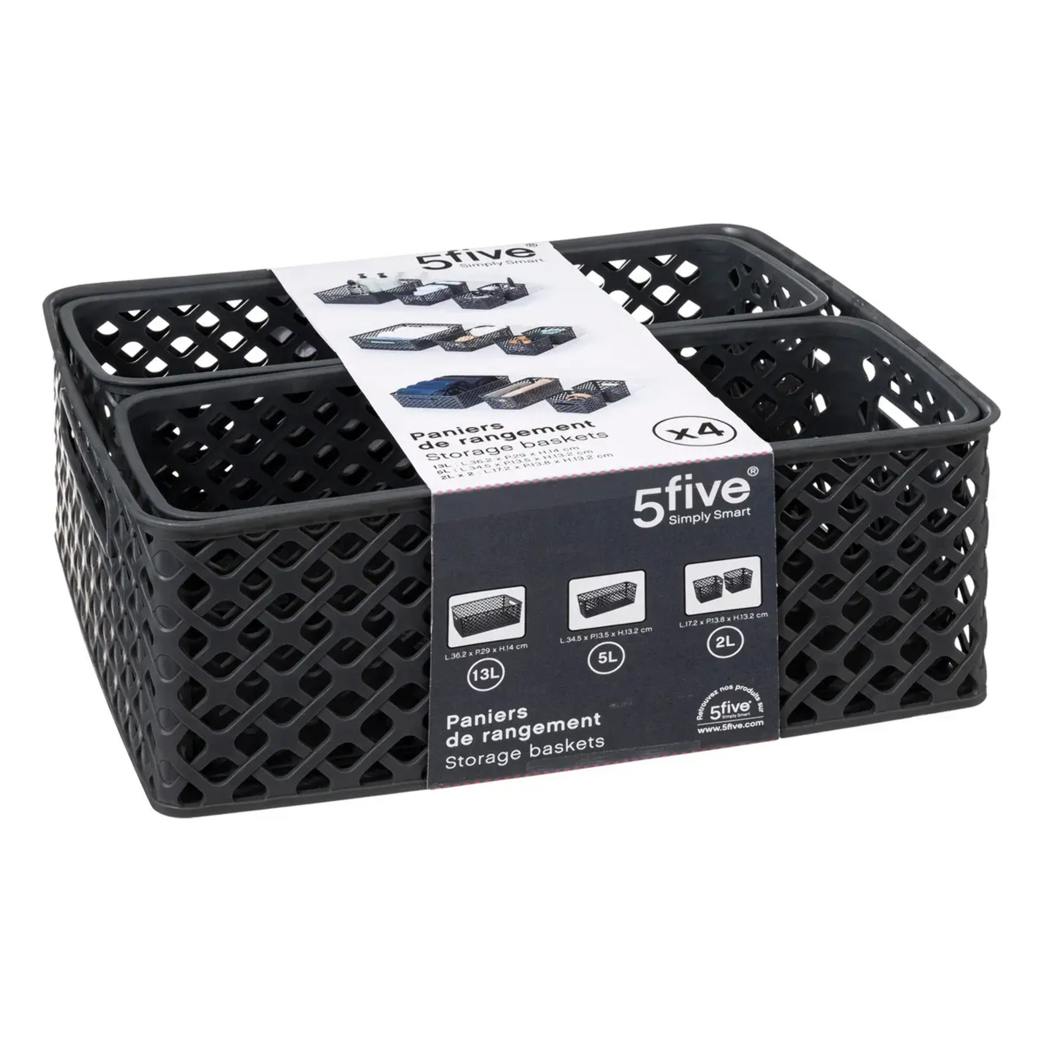 Lot de 4 paniers Folk gris