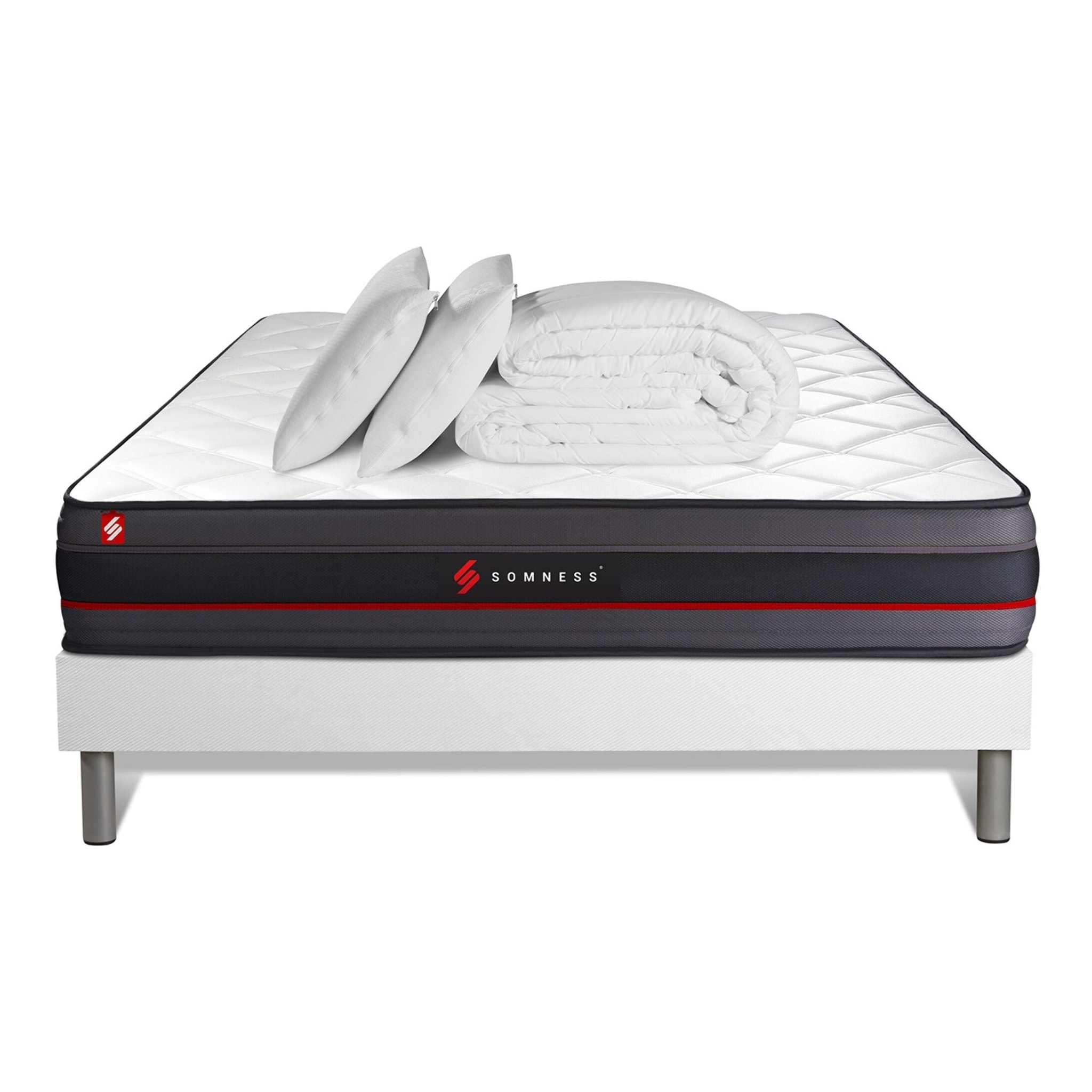 Pack prêt à dormir matelas REGEN à mémoire de forme + sommier kit blanc + Couette + 2 oreillers