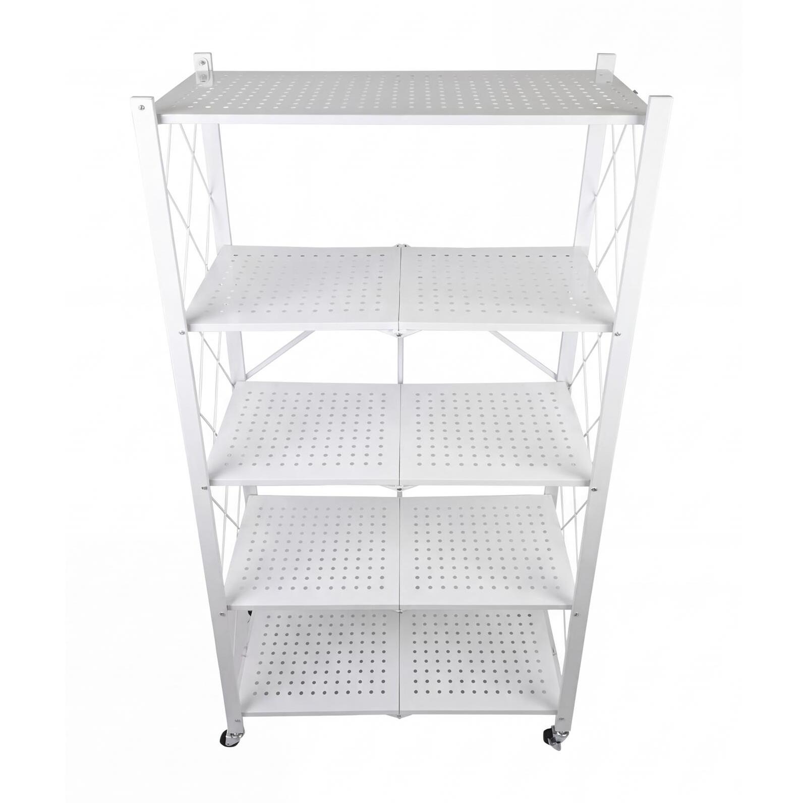 Estantería de Almacenamiento PLEGABLE de 5 Estantes con ruedas, SIN montaje -71x34x160 cm color Blanco