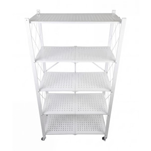 Estantería de Almacenamiento PLEGABLE de 5 Estantes con ruedas, SIN montaje -71x34x160 cm color Blanco