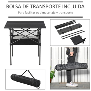 Mesa de Camping Plegable con Almacenaje de Malla Bolsa de Transporte 70x70x69 cm