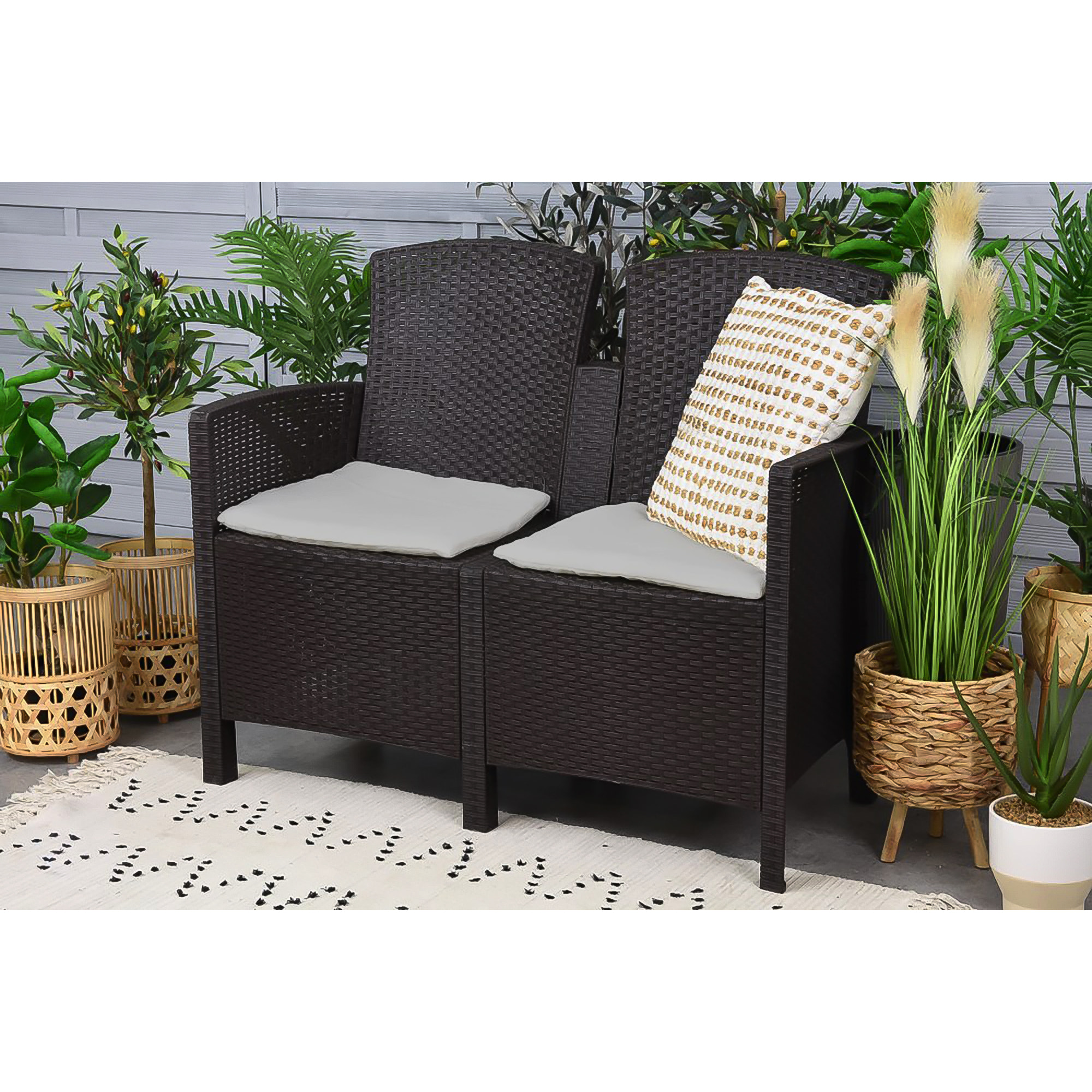 Set salotto da esterno Asiak, Salottino outdoor, Set da balcone o giardino, Composizione soggiorno per esterni, Made in Italy, Antracite