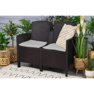 Set salotto da esterno Asiak, Salottino outdoor, Set da balcone o giardino, Composizione soggiorno per esterni, Made in Italy, Antracite