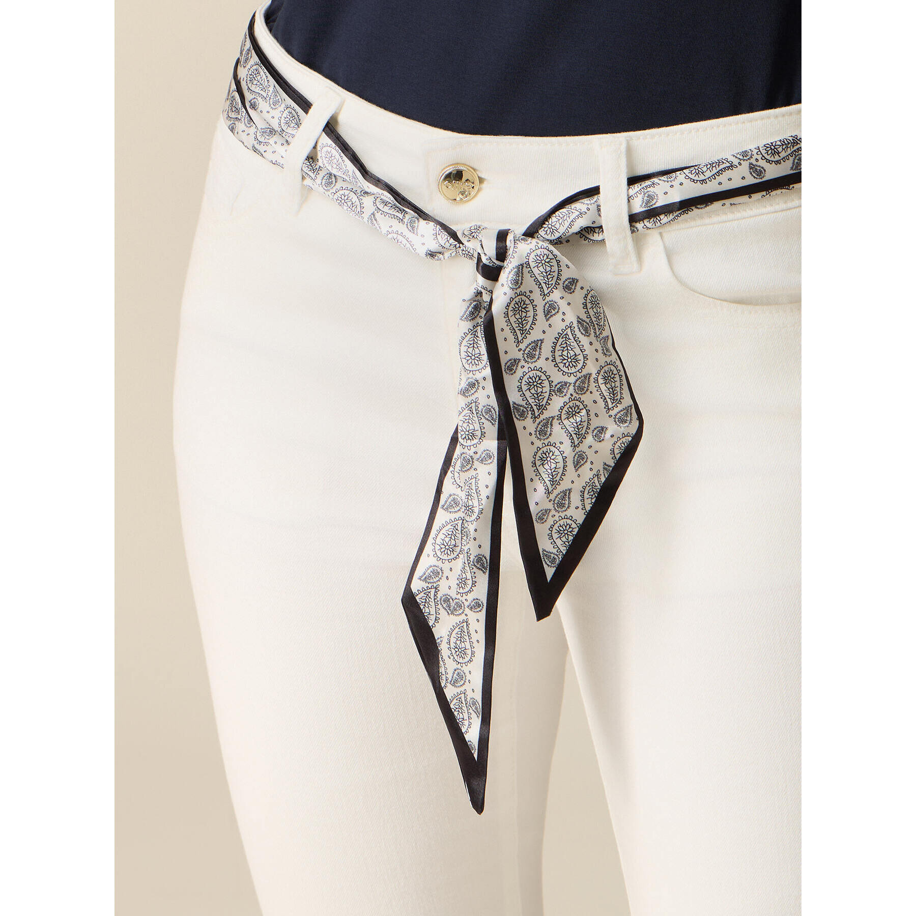 Oltre - Pantaloni flare con foulard - Bianco