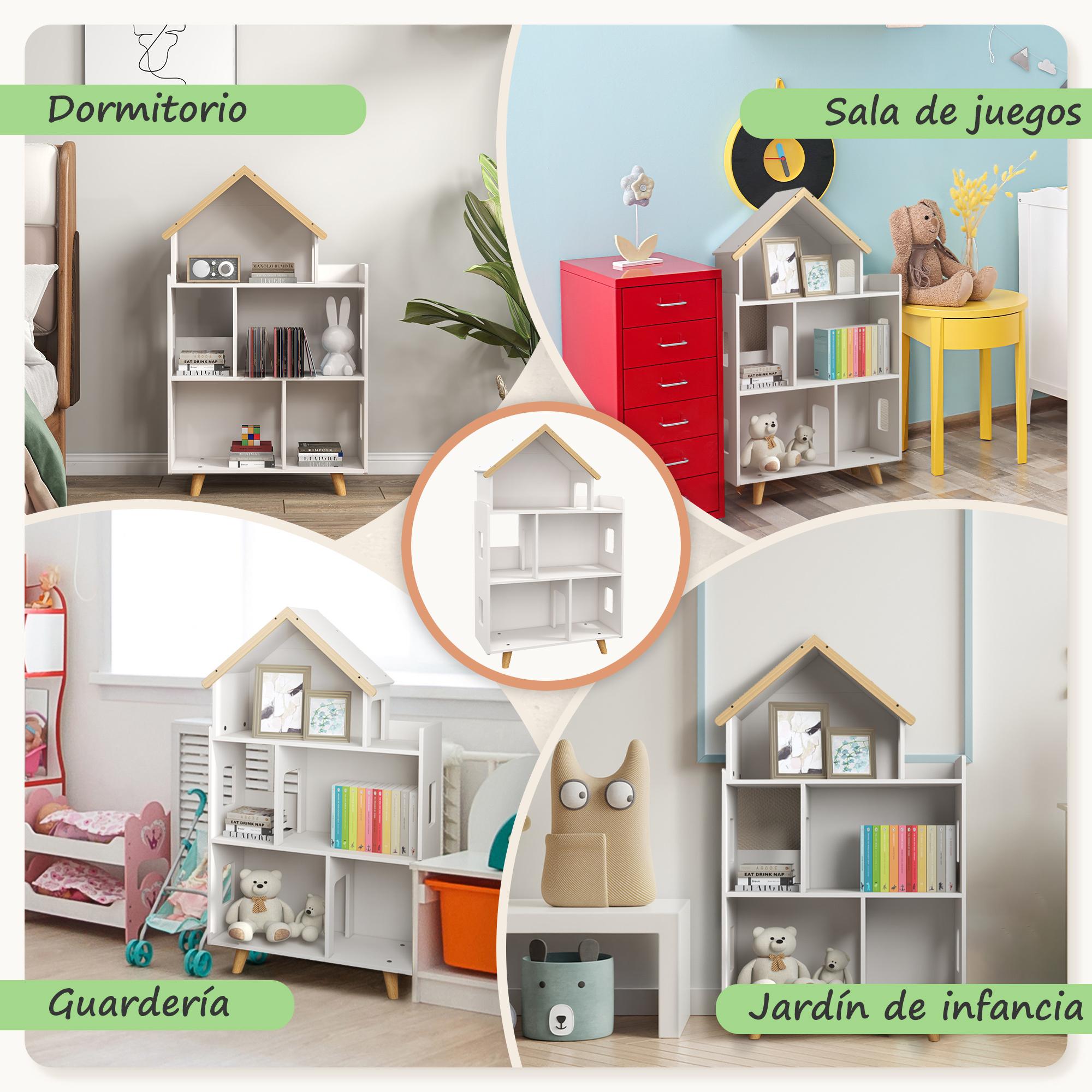 Estantería para Juguetes para Niños Organizador Infantil de 3 Niveles con 1 Techo Carga 50 kg para Sala de Juegos Habitación Guardería 65x25x108,5 cm Blanco