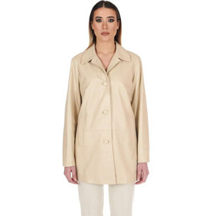 Giacca in pelle beige monopetto versione oversize