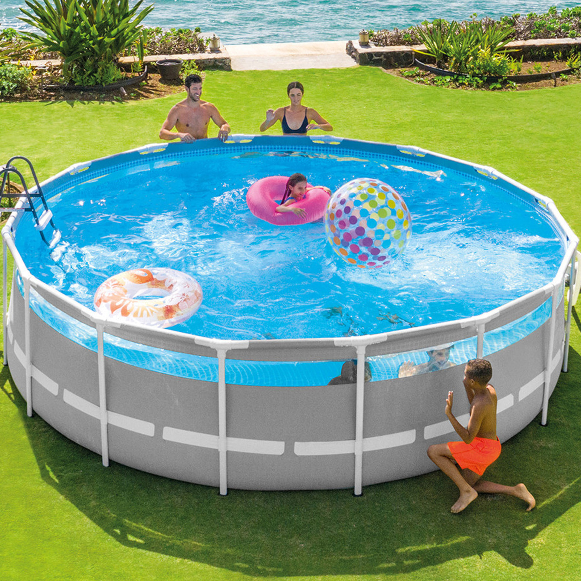 Intex Piscina Prisma Frame Clearview rotonda con Pompa Filtro, Scaletta e Teli, 488x122 cm