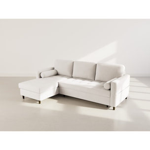 Marceau - Canapé d'angle réversible 4 places convertible avec coffre en velours côtelé - Beige