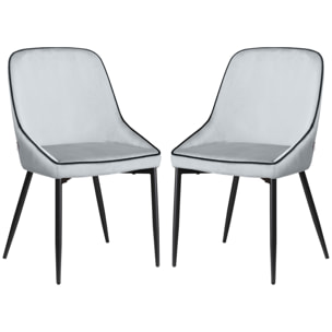 Lot de 2 chaises de salle à manger design piètement effilé incliné acier noir aspect velours gris clair