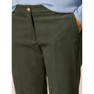 Oltre - Pantalones de corte cigarette efecto pana - Verde militare