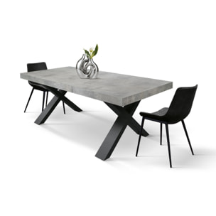 Tavolo allungabile AMALFI in legno grigio cemento e gambe a X antracite, allungabile 180x90 cm - 260x90 cm