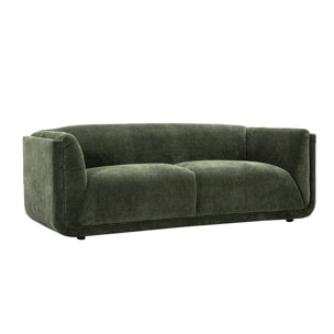 Canapé design 3 places en tissu effet velours vert kaki HOSBO