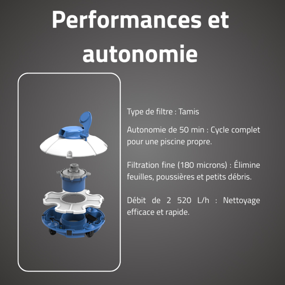 Bestway Robot piscine sans fil Frisbee bleu nettoyage fond plat 15 m² max