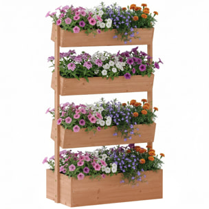 Jardinera de Madera de 4 Niveles, Jardinera Exterior Elevada con Orificios de Drenaje y Tela no Tejida, Macetero para Cultivos, Plantas, Flores, para Terraza, Jardín, 85x45x140 cm, Marrón