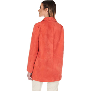 Giacca in pelle camoscio arancio monopetto versione oversize