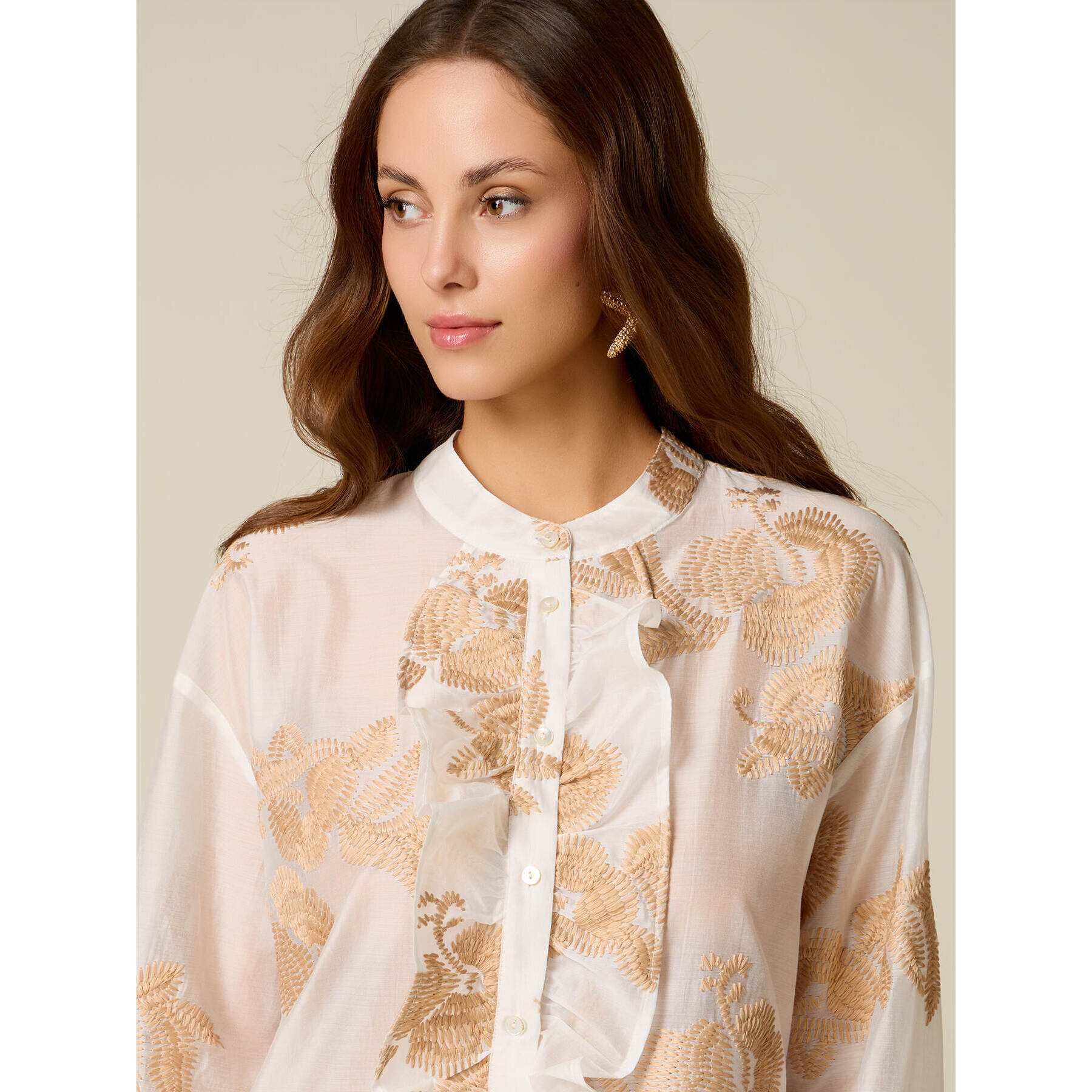 Oltre - Camicia misto lyocell con ricami - Bianco