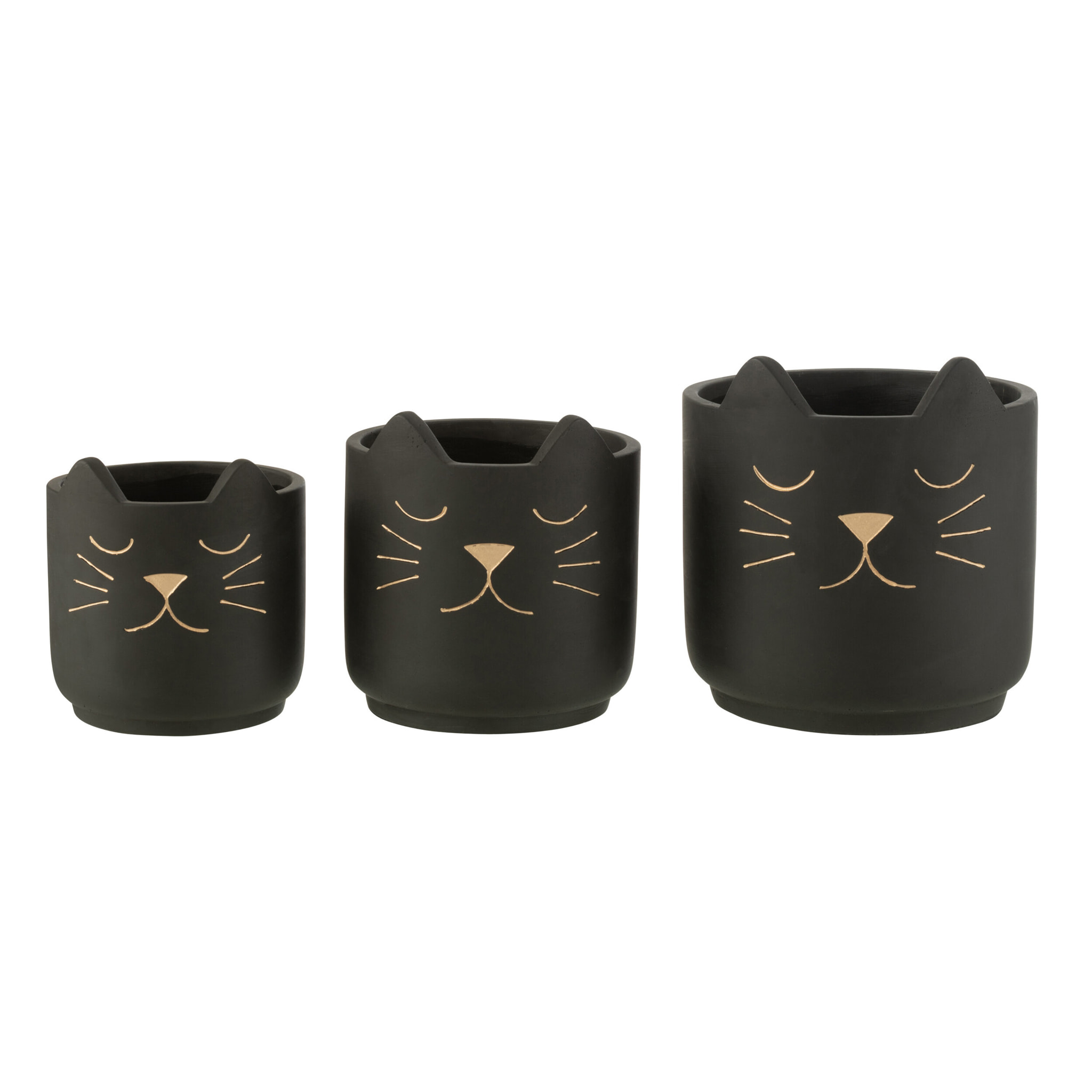 J-Line cache-pot Chat - céramique - noir/or - large - Ø 19 cm