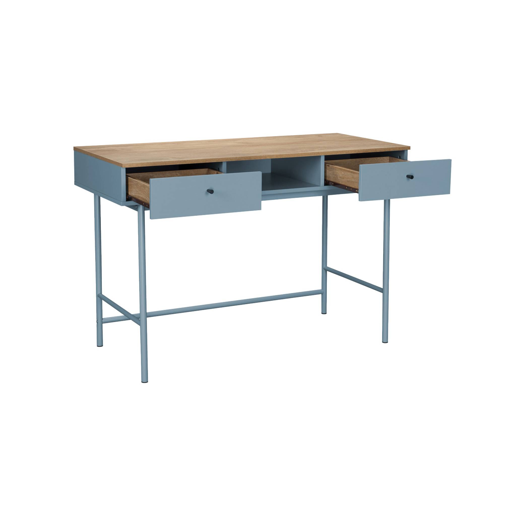 Bureau décor bois et fer 2 tiroirs 1 casier WILLIAM