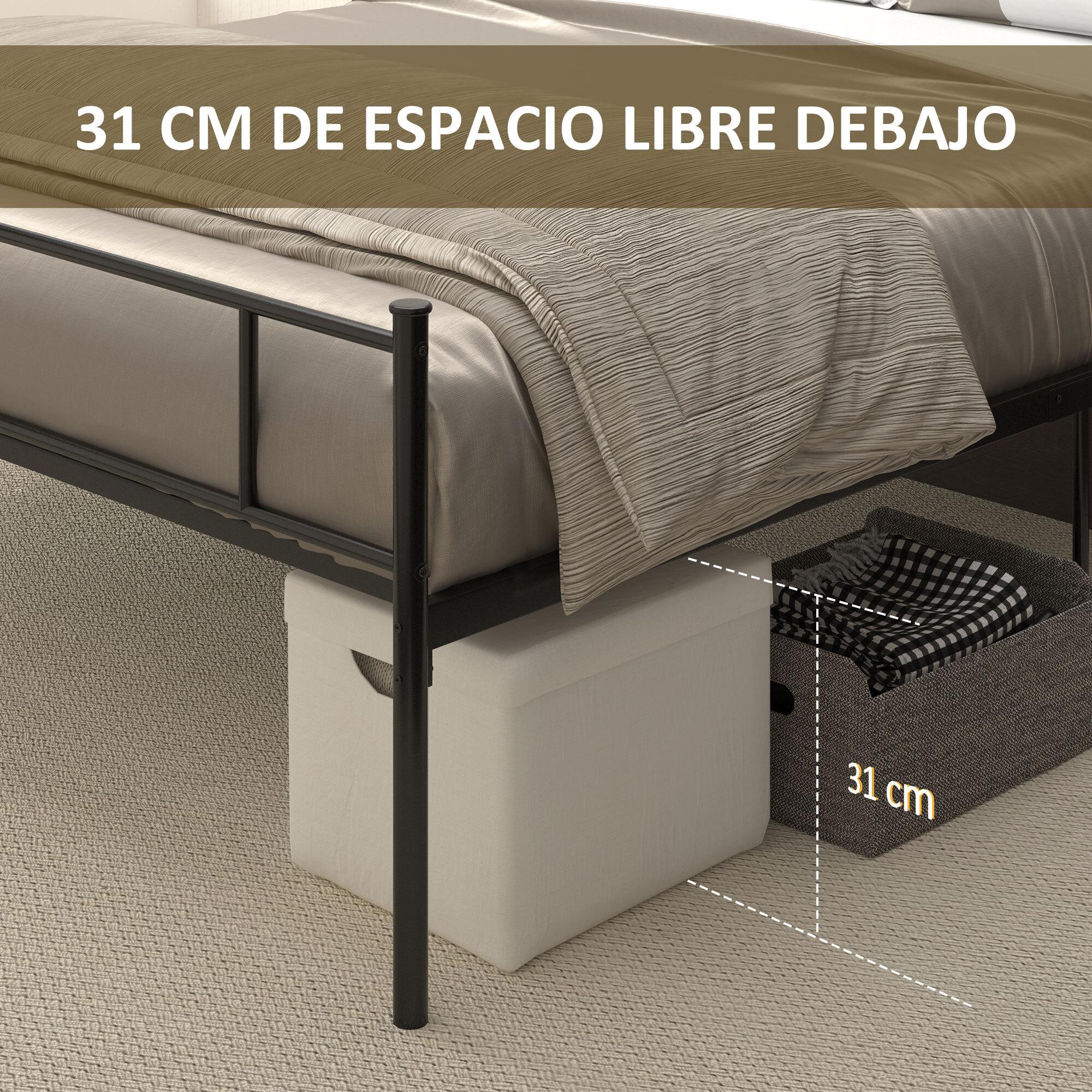 HOMCOM Marco de Cama Doble de Metal para Colchón 150x200 cm con Cabecera y Patas de 31 cm Estructura de Cama Matrimonio con Espacio Bajo de Almacenamiento 158x211x106 cm Negro