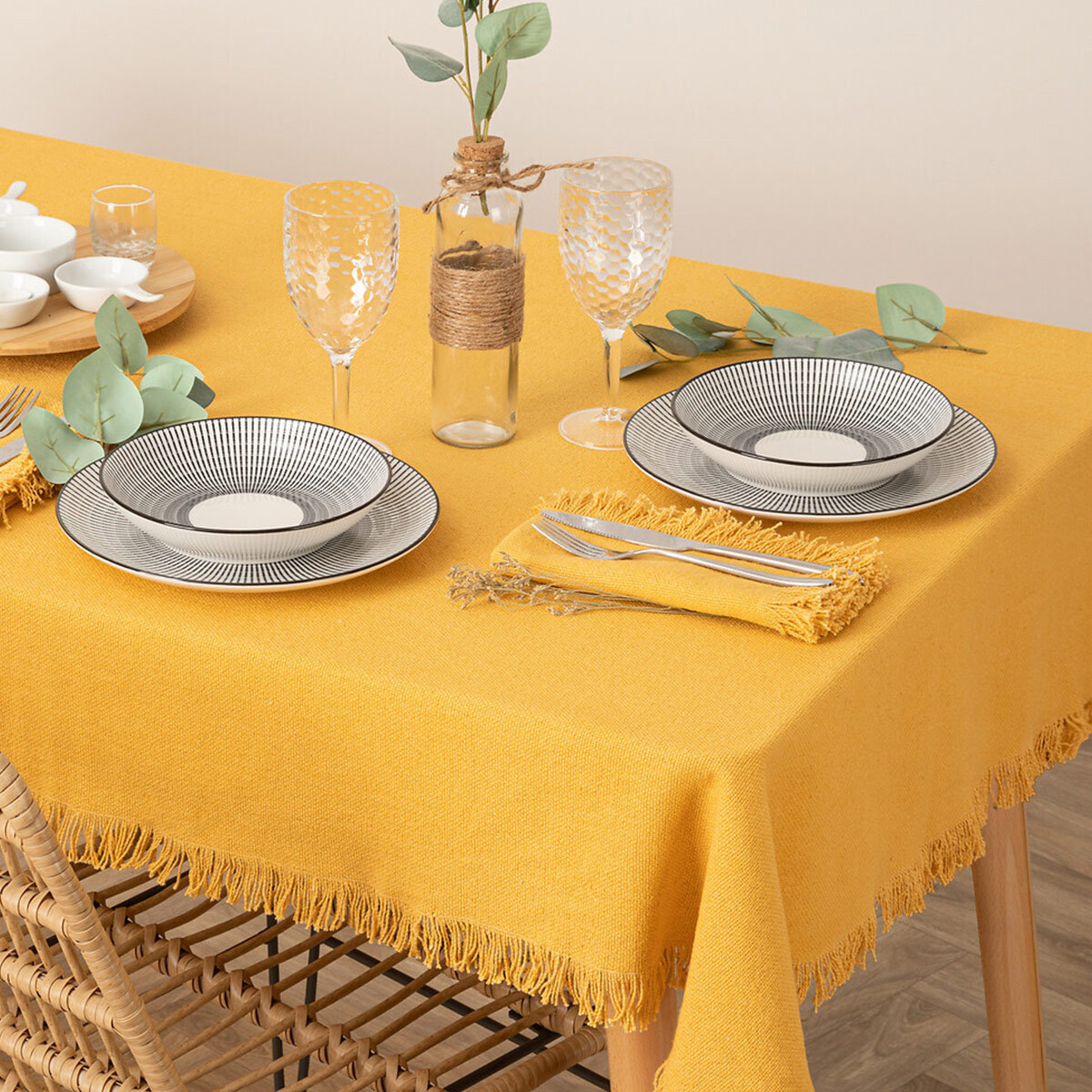 Nappe "Maha" coton jaune moutarde 250x150cm