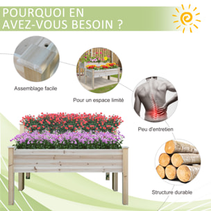 Jardinière sur pieds carré potager 2 étages dim. 115L x 114l x 76H cm inserts d'irrigation bois sapin naturel