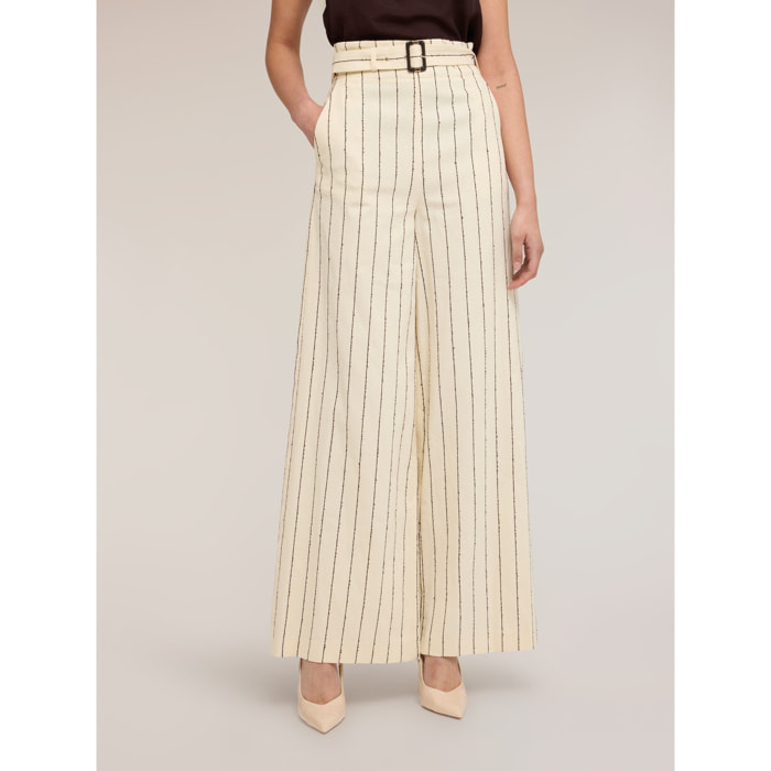 Motivi - Pantaloni palazzo gessati The Tailoring Lab - Beige